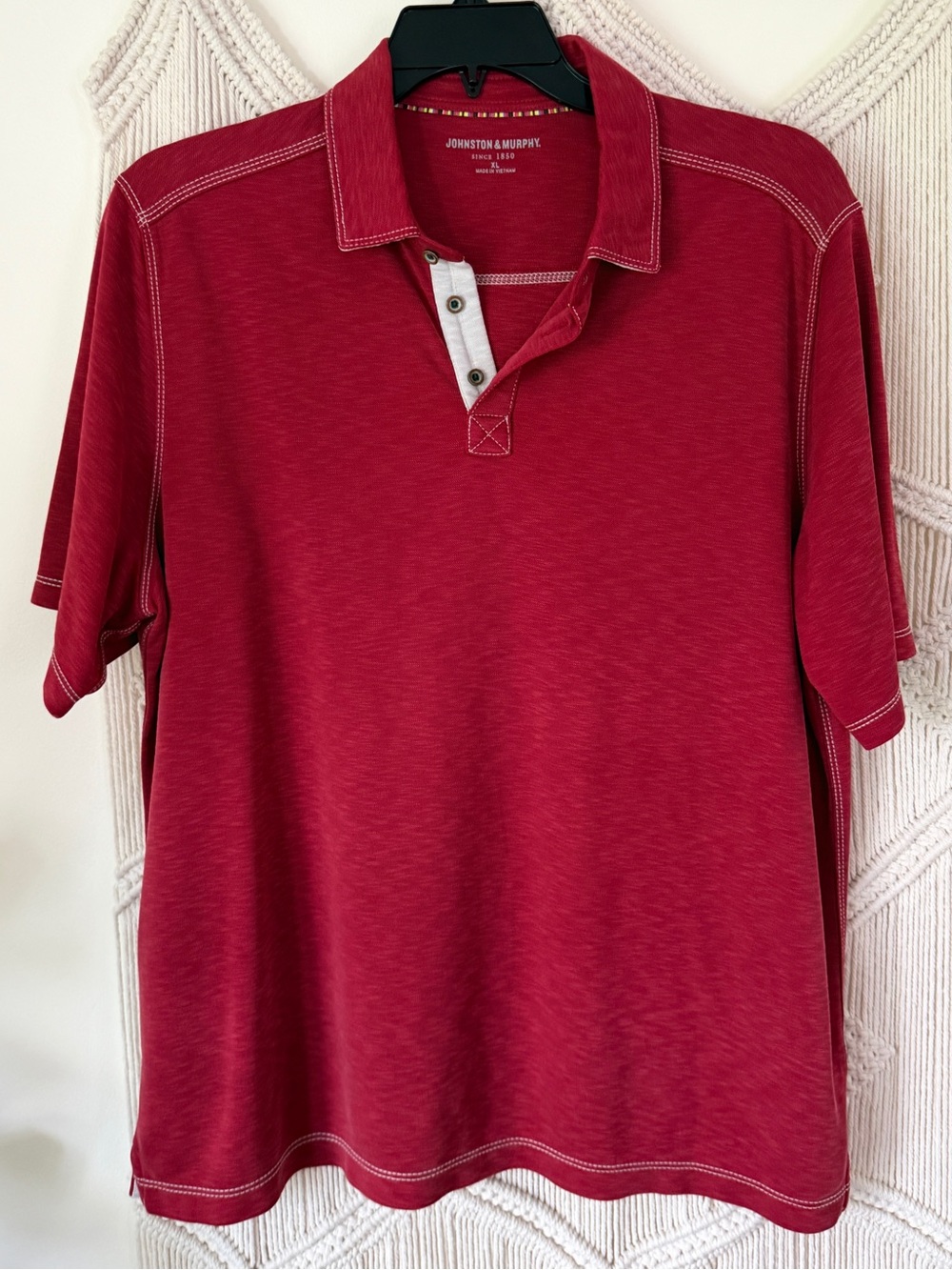 Johnston & Murphy Red Contrast Stitch Polo Shirt XL